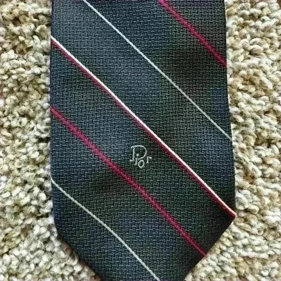 Christian Dior Striped Designer Tie Black Red White - Picture 4 of 4